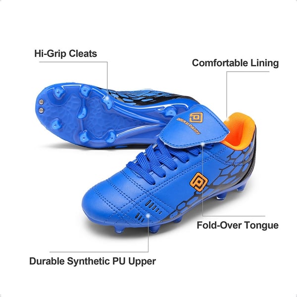 Boys & Girls Soccer Football Cleats Shoes - ROYAL BLUE ORANGE - 4