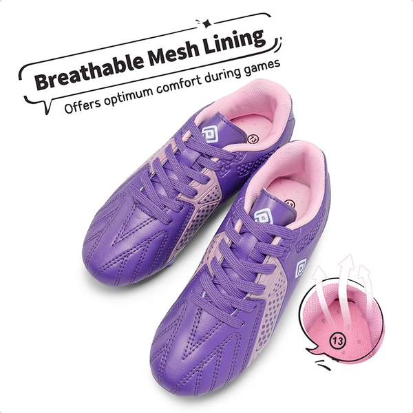 Boys & Girls Comfort Soccer Cleats - PURPLE PINK - 4