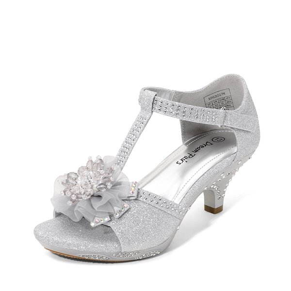 Girls Low Heel Glitter Pump Sandals - SILVER -  0