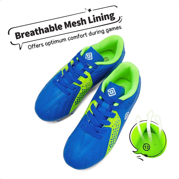 Boys & Girls Comfort Soccer Cleats - ROYAL BLUE NEON GREEN - 4
