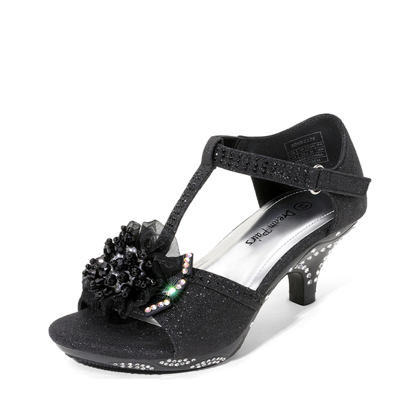 Girls Low Heel Glitter Pump Sandals - BLACK -  0