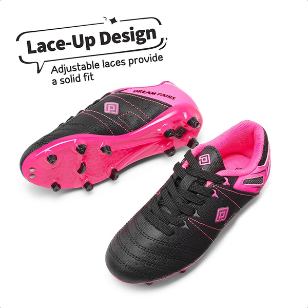 Boys & Girls Comfortable Soccer Cleats - BLACK FUCHSIA LIGHT GREY - 3