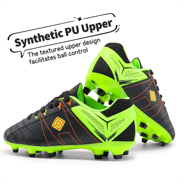 Boys & Girls Comfortable Soccer Cleats - BLACK LEMON GREEN RED - 4