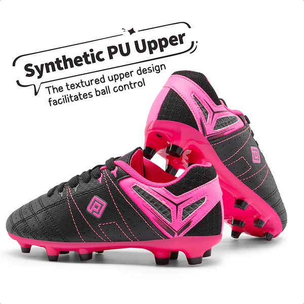 Boys & Girls Comfortable Soccer Cleats - BLACK FUCHSIA LIGHT GREY - 4
