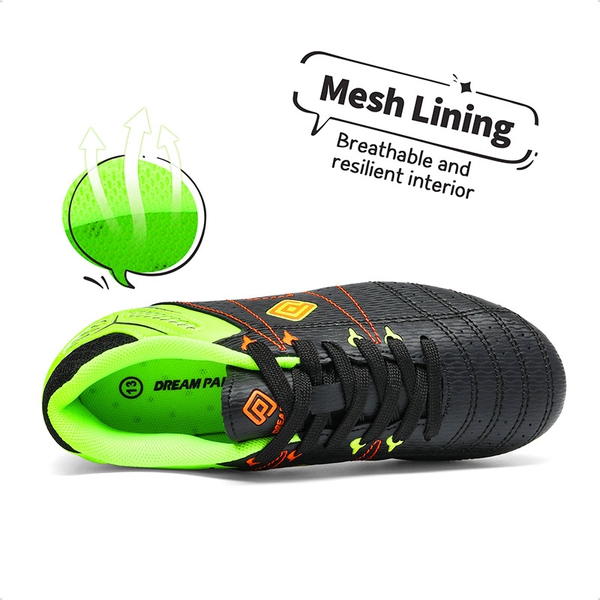 Boys & Girls Comfortable Soccer Cleats - BLACK LEMON GREEN RED - 2