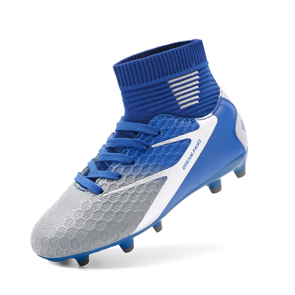 Boys & Girls High Top Youth Football Cleats - BLUE WHITE GREY -  0