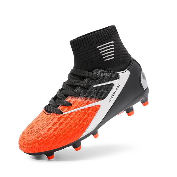 Boys & Girls High Top Youth Football Cleats - BLACK GREY ORANGE -  0