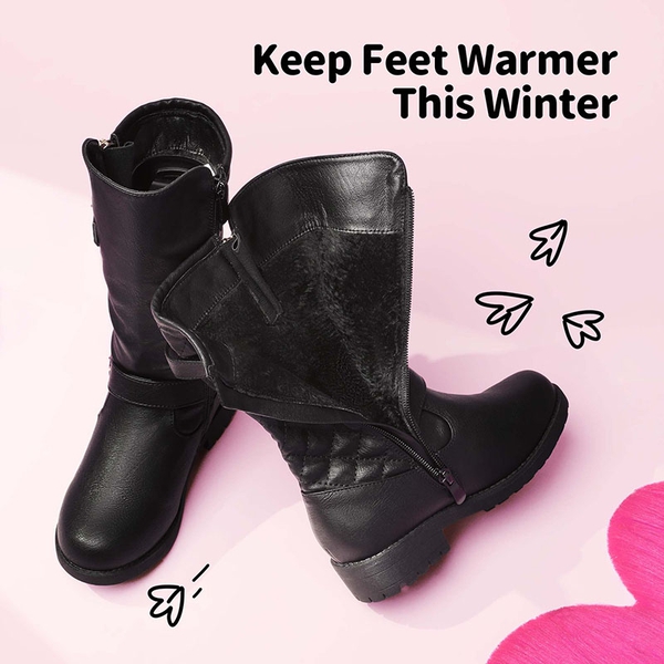 Girls Faux Winter Riding Boots - BLACK - 2