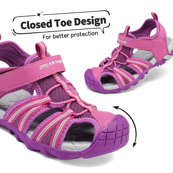 Boys Girls Outdoor Sports Sandals - FUCHSIA LIGHT GREY - 4