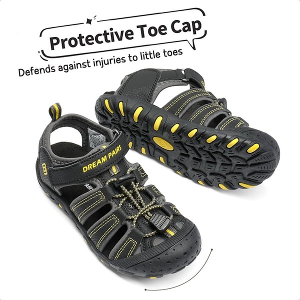 Kids Closed-Toe Athletic Sandals - BLACK GREY YELLOW - 3