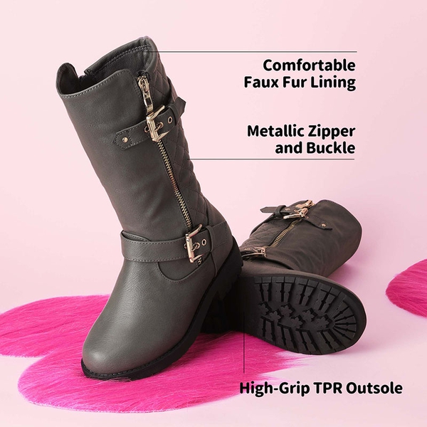 Girls Faux Winter Riding Boots - GREY - 3