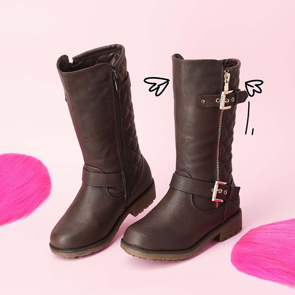 Girls Faux Winter Riding Boots - BROWN - 1