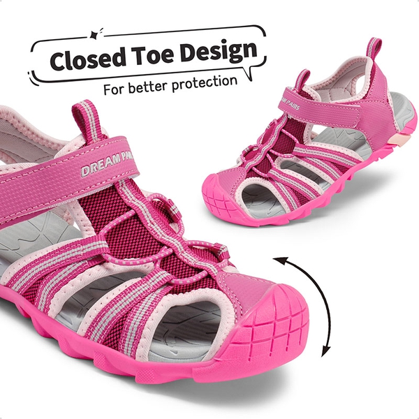 Boys Girls Outdoor Sports Sandals - FUCHSIA SHELL PINK - 4