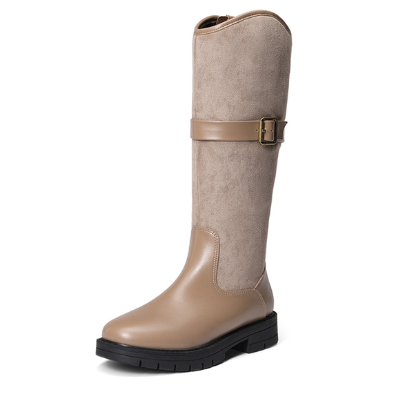 Kids Buckle Knee High Riding Boots - KHAKI -  0