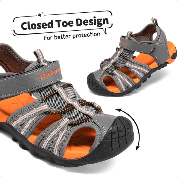 Boys Girls Outdoor Sports Sandals - DARK GREY ORANGE - 4