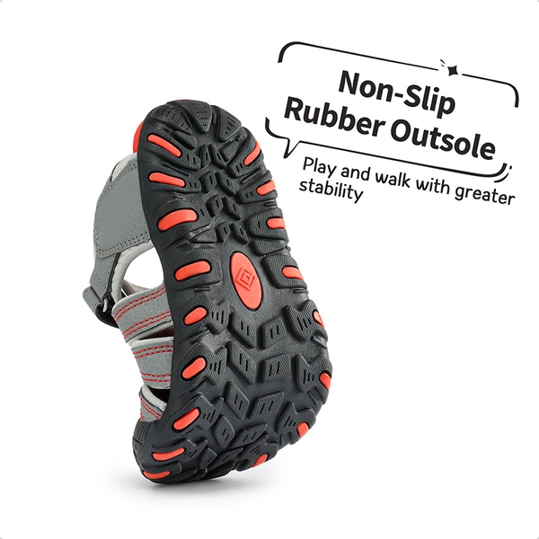 Kids Closed-Toe Athletic Sandals - GREY LIGHT GREY RED - 2