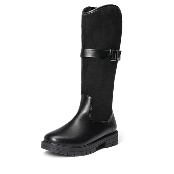 Kids Buckle Knee High Riding Boots - BLACK -  0