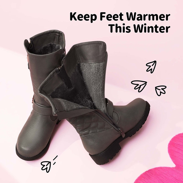 Girls Faux Winter Riding Boots - GREY - 2