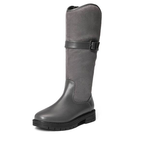 Kids Buckle Knee High Riding Boots - GRAY -  0