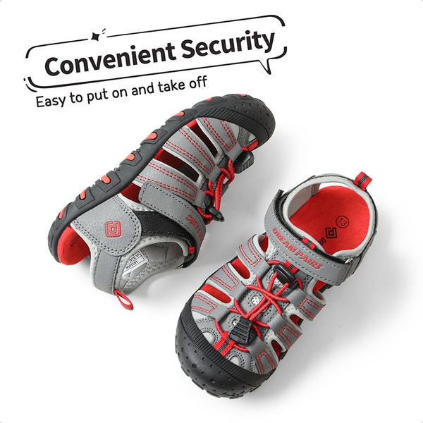 Kids Closed-Toe Athletic Sandals - GREY LIGHT GREY RED - 4