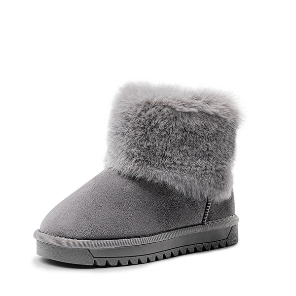Kids Faux Fur Lined Ankle Snow Boots - GRAY -  0