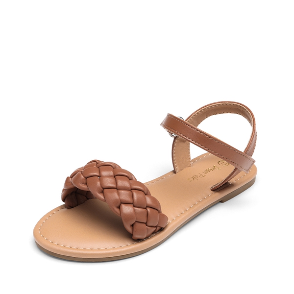 Girls Braided Flat Sandals - BROWN -  0
