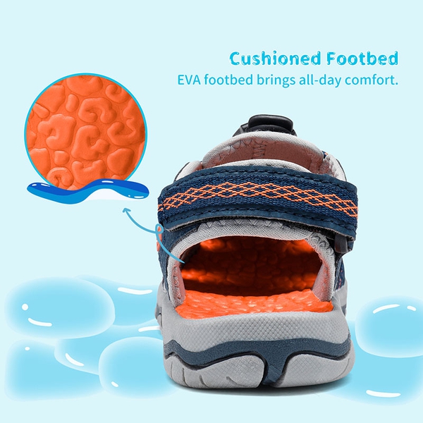 Boys Girls Quick-Dry Athletic Sandals - NAVY LIGHT GREY ORANGE - 4