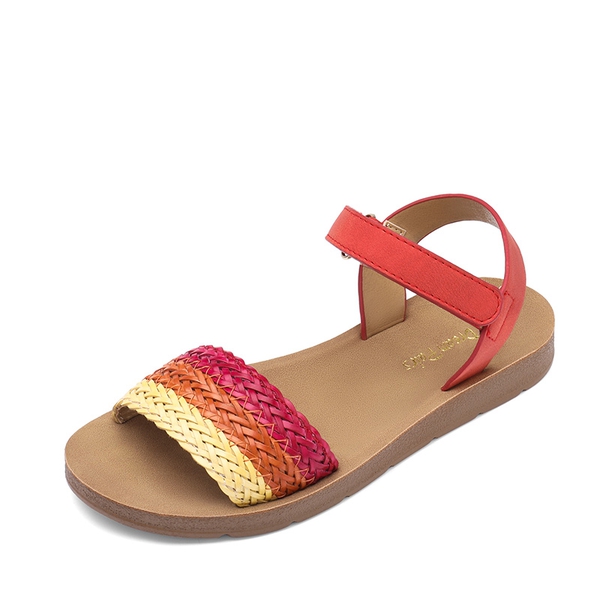 Girls Strap Braided Flat Sandals - RED -  0