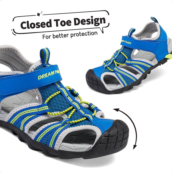 Boys Girls Outdoor Sports Sandals - ROYAL NEON GREEN LIGHT GREY - 4