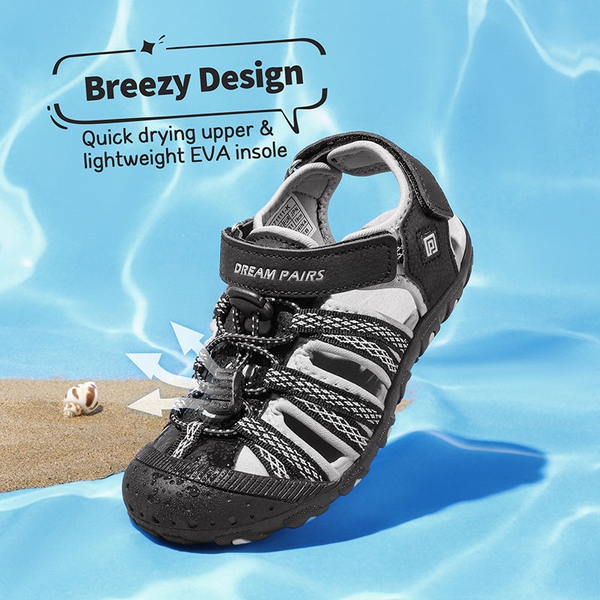 Boys Girls Cute Sports Sandals - BLACK GREY - 3
