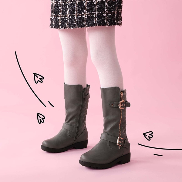 Girls Faux Winter Riding Boots - GREY - 4