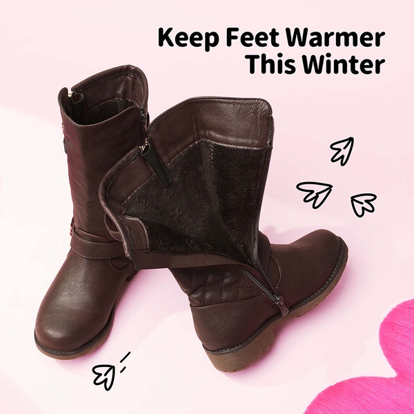 Girls Faux Winter Riding Boots - BROWN - 2