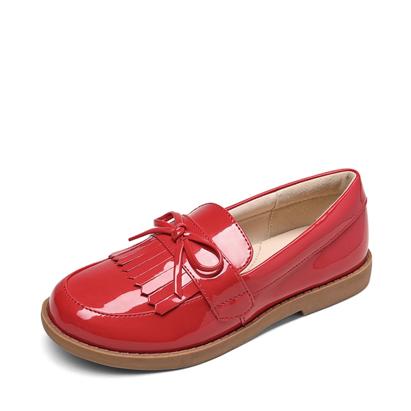 Tassel Bow Girls Dress Flats - RED PU -  0