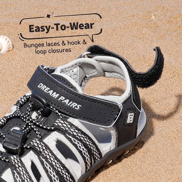 Boys Girls Cute Sports Sandals - BLACK GREY - 2