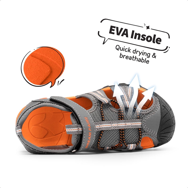 Boys Girls Outdoor Sports Sandals - DARK GREY ORANGE - 1