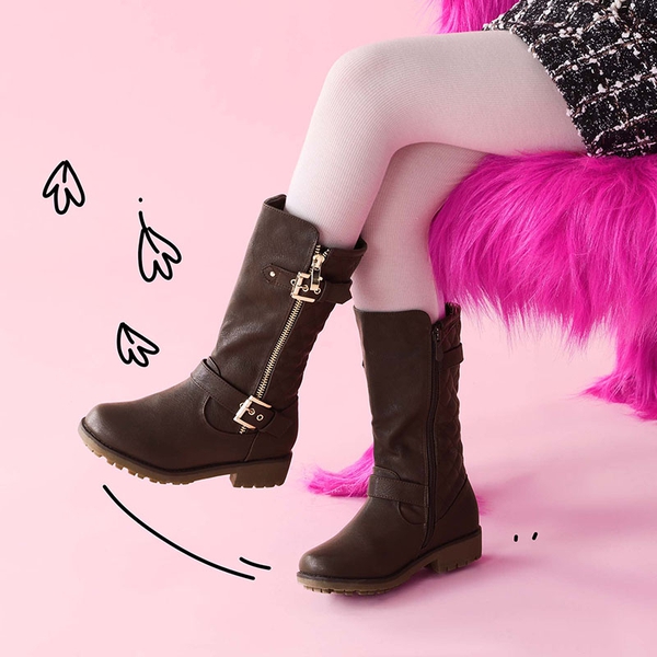 Girls Faux Winter Riding Boots - BROWN - 4