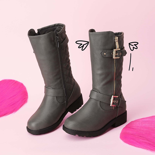 Girls Faux Winter Riding Boots - GREY - 1