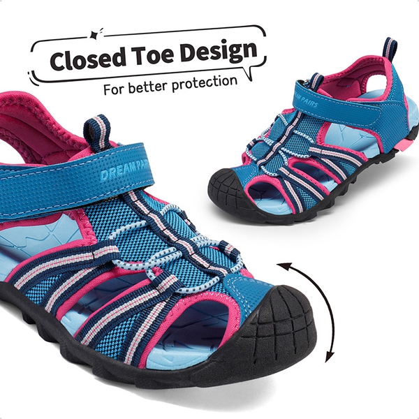 Boys Girls Outdoor Sports Sandals - NAVY FUCHSIA MINT - 4