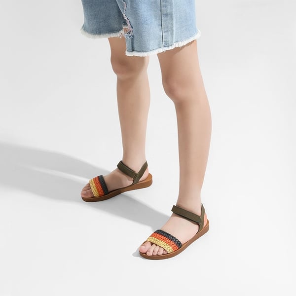 Girls Strap Braided Flat Sandals - BLACK - 5