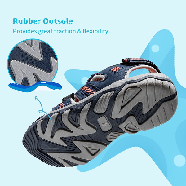 Boys Girls Quick-Dry Athletic Sandals - NAVY LIGHT GREY ORANGE - 3
