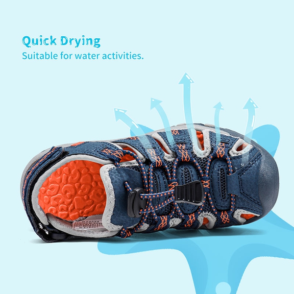 Boys Girls Quick-Dry Athletic Sandals - NAVY LIGHT GREY ORANGE - 2