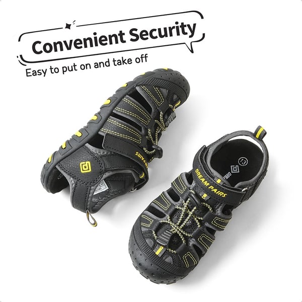 Kids Closed-Toe Athletic Sandals - BLACK GREY YELLOW - 4
