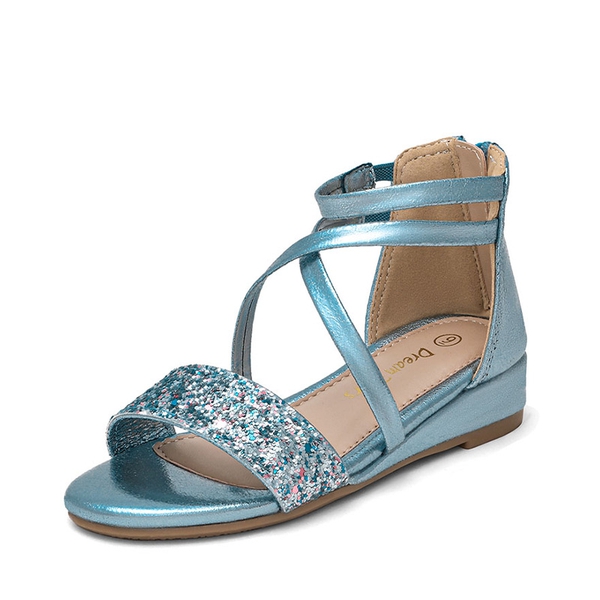 Girls Ankle Strap Wedge Sandals - BLUE -  0