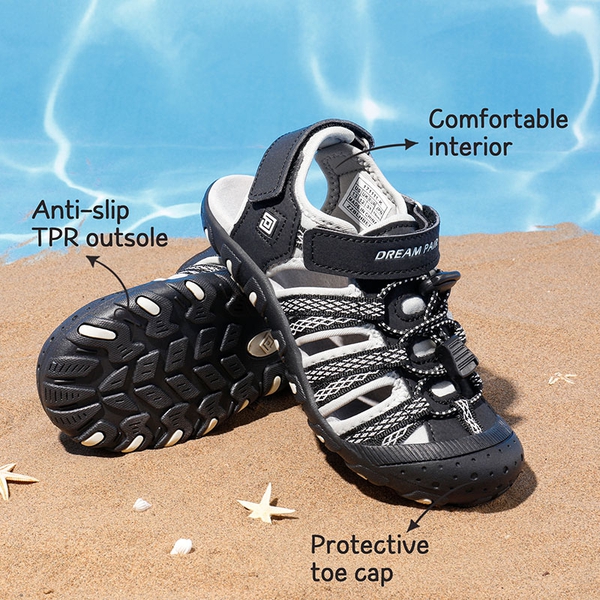 Boys Girls Cute Sports Sandals - BLACK GREY - 4