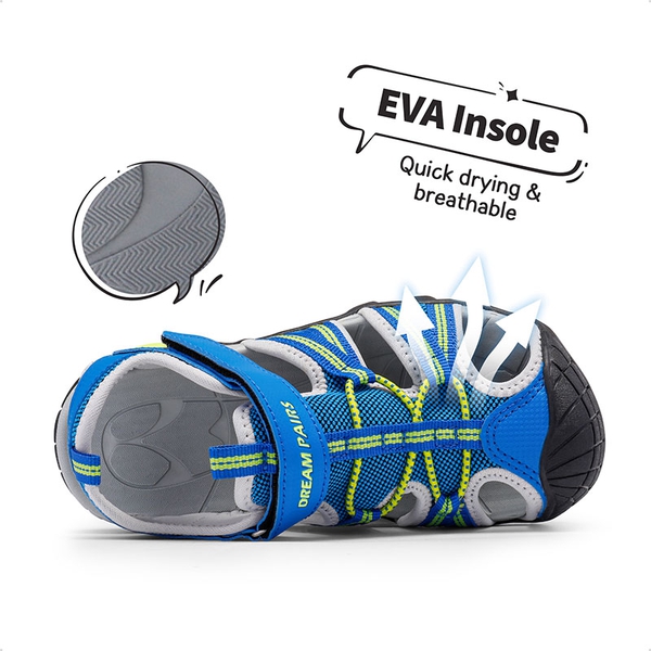 Boys Girls Outdoor Sports Sandals - ROYAL NEON GREEN LIGHT GREY - 1