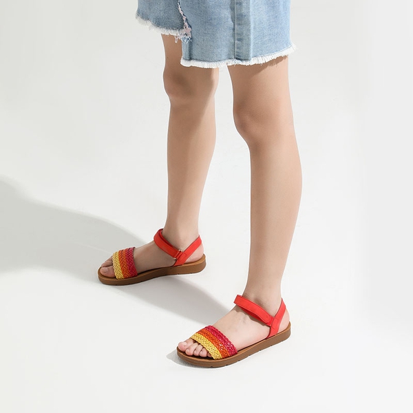 Girls Strap Braided Flat Sandals - RED - 5