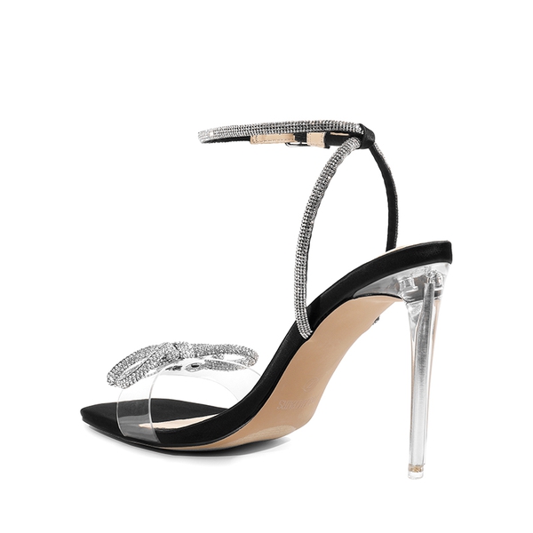 Rhinestone Double Bow Stiletto Heels - BLACK - 4