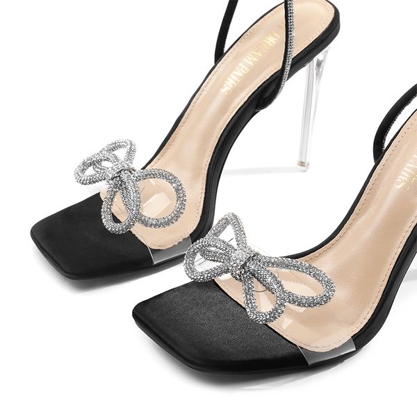 Rhinestone Double Bow Stiletto Heels - BLACK - 5