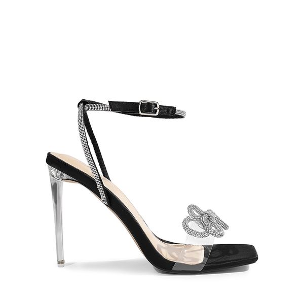 Rhinestone Double Bow Stiletto Heels - BLACK - 3