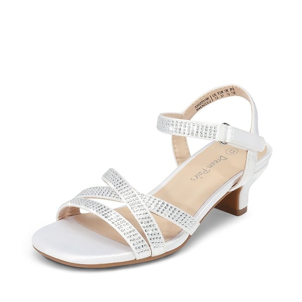 Girls Rhinestone Low Heel Sandals - WHITE -  0